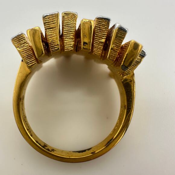 Panetta vintage sterling silver gold vermeil rhinestones modernist ring 6.5 - Picture 8 of 10